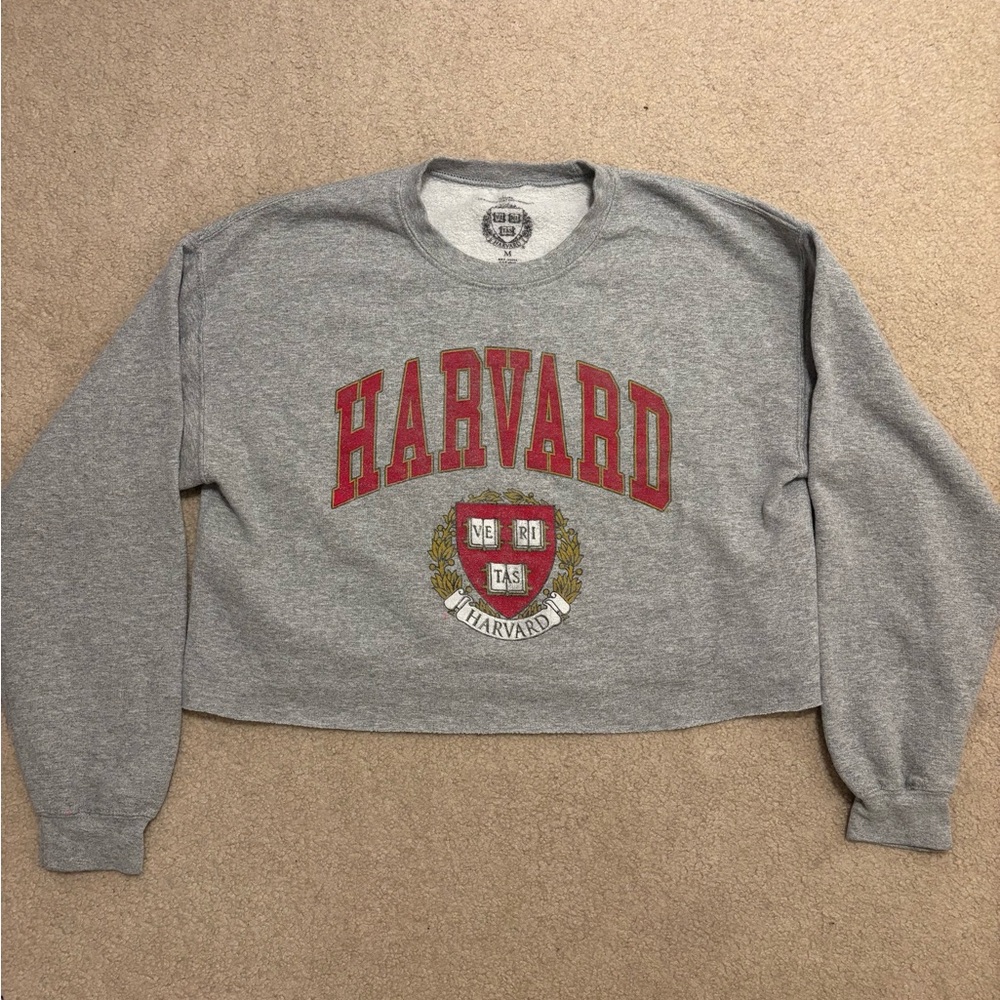 Harvard Gray Cropped Crew Neck Sweatshirt